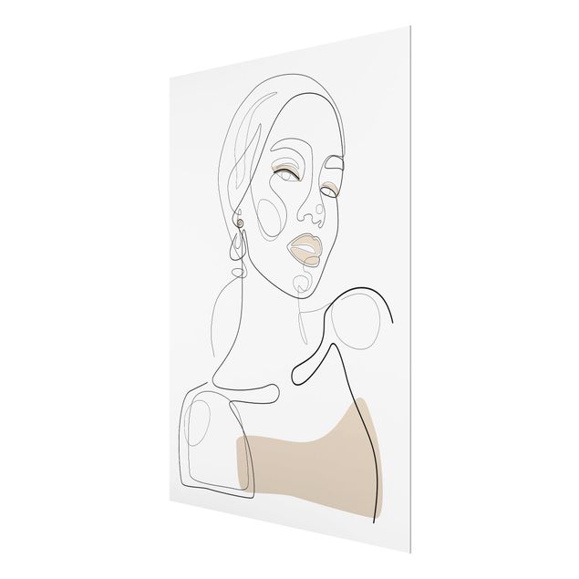 Glasbild - Line Art Portraits - Beige Lipstick - Hochformat
