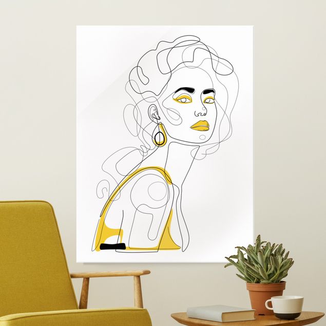 Wandbilder Glas XXL Line Art Portraits - Lemon Lipstick