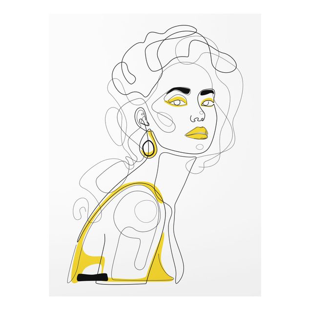Glasbild - Line Art Portraits - Lemon Lipstick - Hochformat