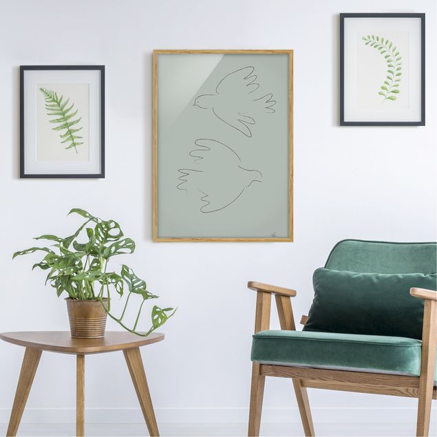 Kunstdruck Bilder mit Rahmen Line Art Tauben