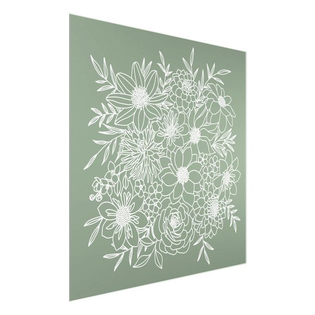 Schöne Wandbilder Lineart Blumen in Grün