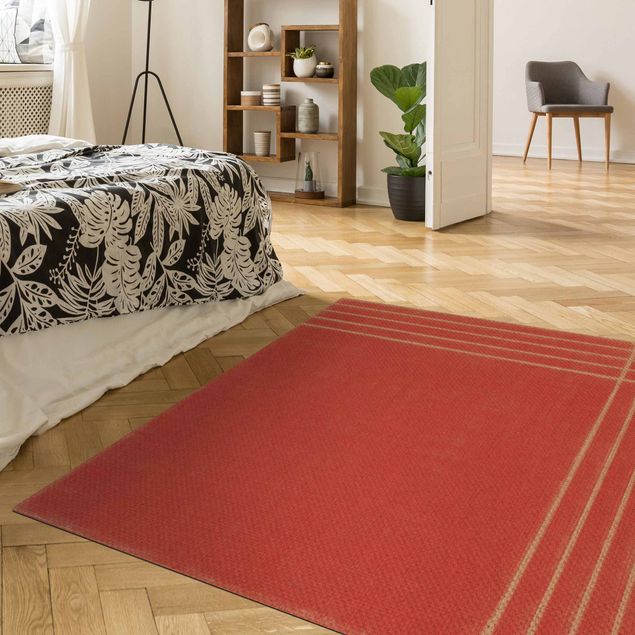 Moderner Teppich Linien Treffen auf Rot