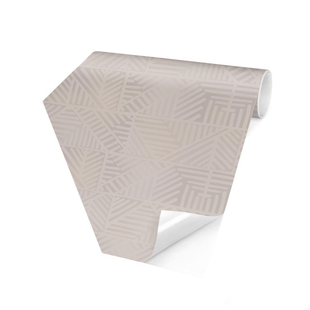 Hexagon Tapete Linienmuster Stempel in Taupe