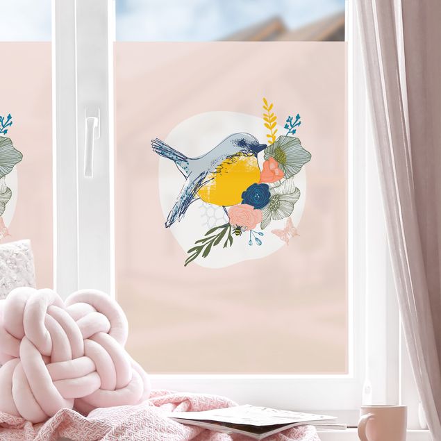 Fensterbilder selbstklebend Blumen Lisa Dolson - Vogel im Frühling