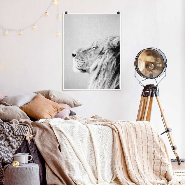 Poster Kinderzimmer Tiere Löwe Leopold Schwarz Weiß