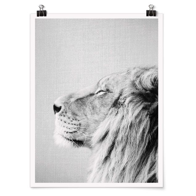 Poster Tiere Löwe Leopold Schwarz Weiß