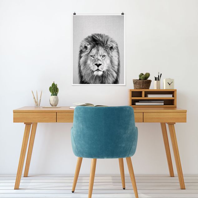 Poster Kinderzimmer Tiere Löwe Linus Schwarz Weiß