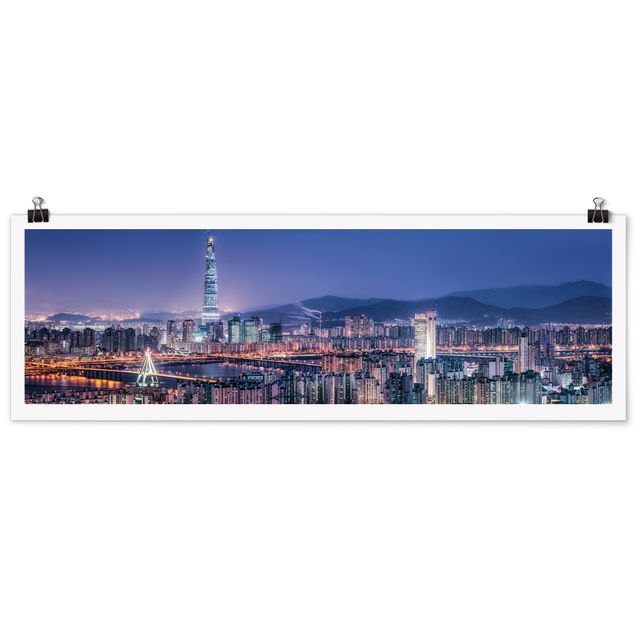 Poster - Lotte World Tower bei Nacht - Panorama 3:1