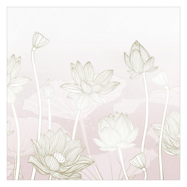 Wandtapete Design Lotus Illustration Gold und Rosa
