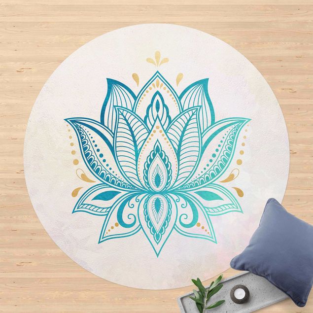outdoor-teppich wetterfest Lotus Illustration Mandala gold blau