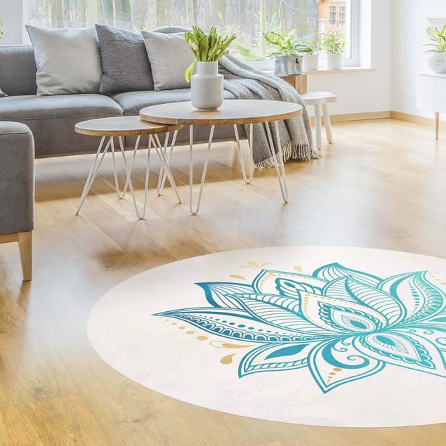teppich für balkon Lotus Illustration Mandala gold blau