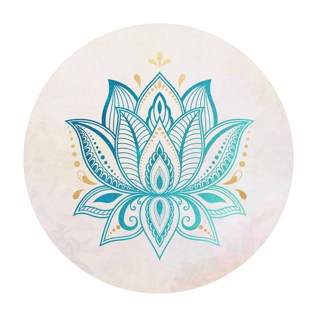 Runder Vinyl-Teppich - Lotus Illustration Mandala gold blau