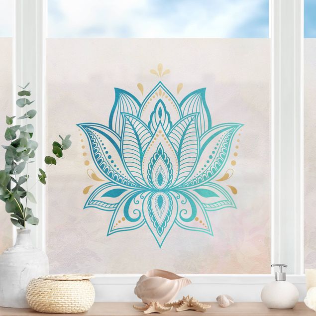 Fensterfolie Muster Lotus Illustration Mandala gold blau