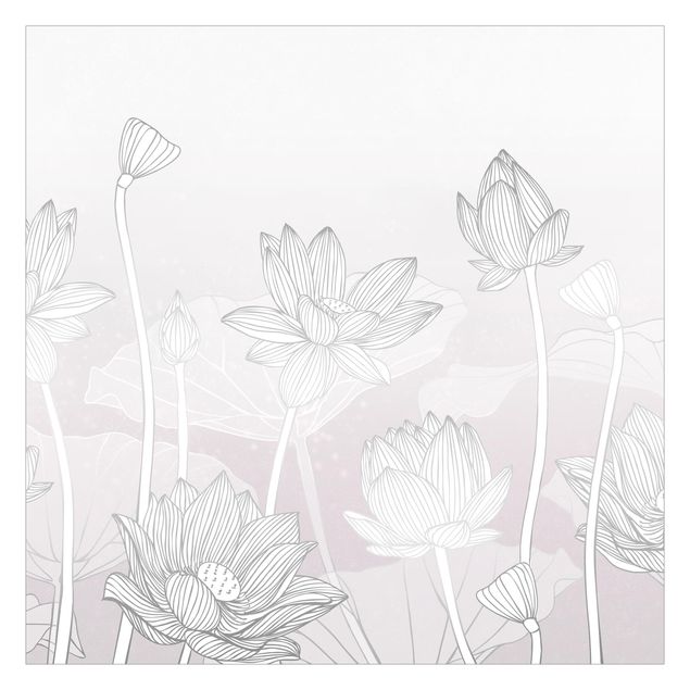 Wandtapete Design Lotus Illustration Silber und Violett