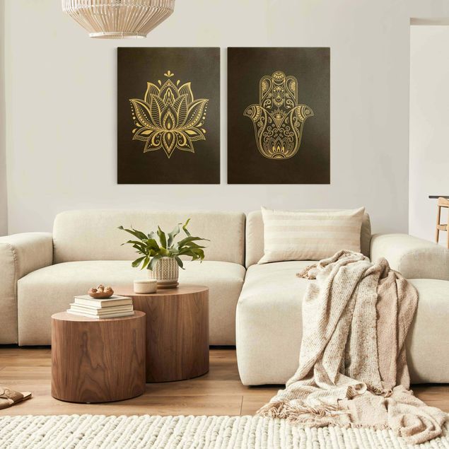 Wandbild Muster Lotus Illustration und Hamsa Hand Set