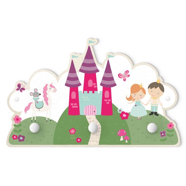 Kindergarderobe Holz - Märchenschloss mit Prinz und Prinzessin