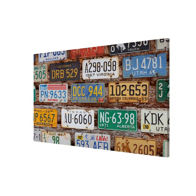 Magnettafel Sprüche Amerikanische Nummernschilder auf Holz