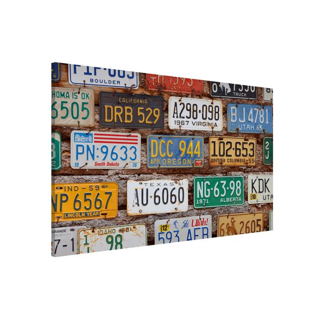 Magnettafel Büro Amerikanische Nummernschilder auf Holz