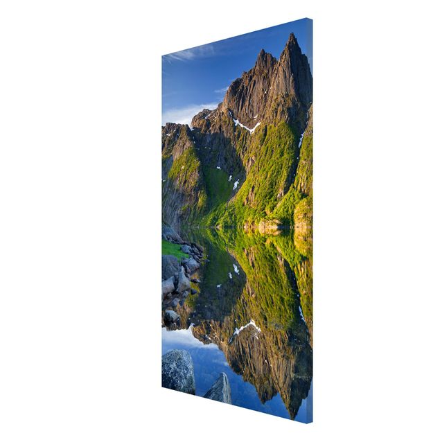 Bilder für die Wand Berglandschaft mit Wasserspiegelung in Norwegen
