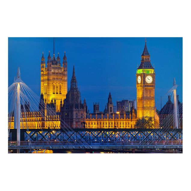Magnettafel Skyline Big Ben und Westminster Palace in London bei Nacht