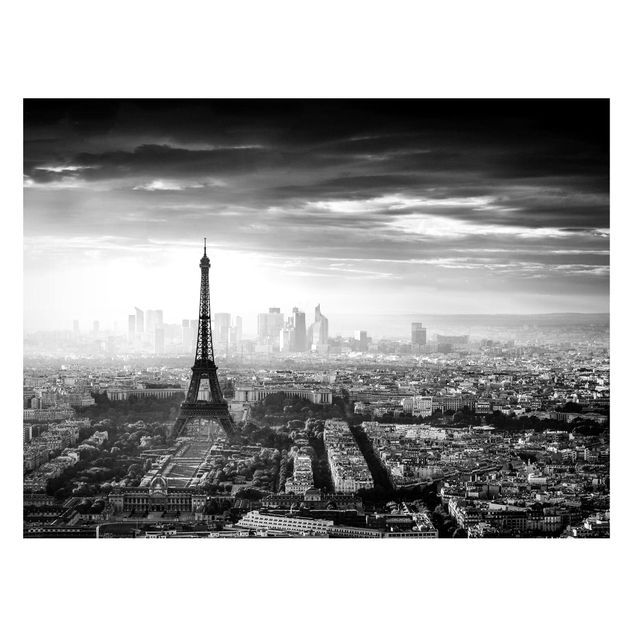 Magnettafel Skyline Der Eiffelturm von Oben Schwarz-weiß