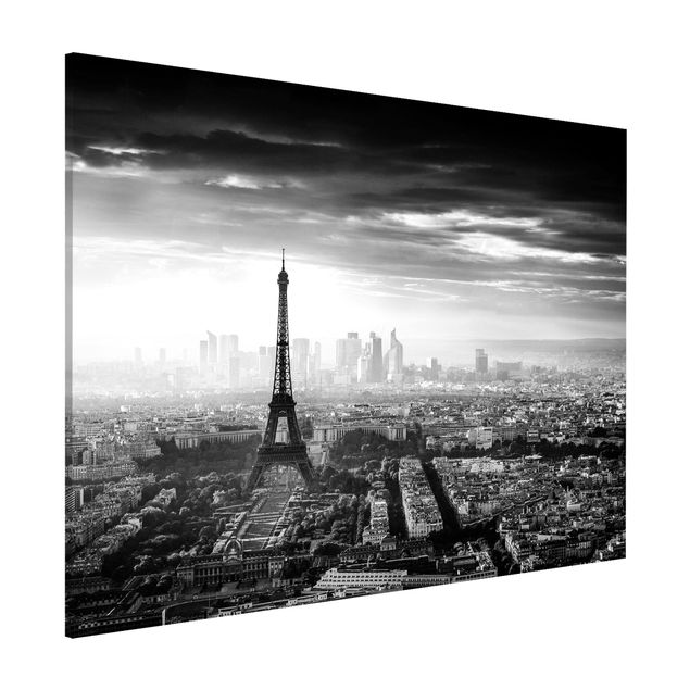 Magnettafel Büro Der Eiffelturm von Oben Schwarz-weiß