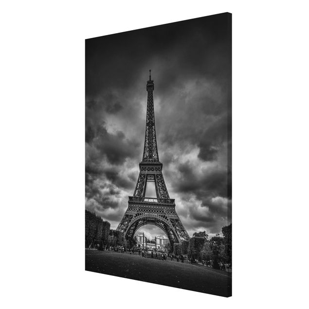 Magnettafel schwarz Eiffelturm vor Wolken schwarz-weiß