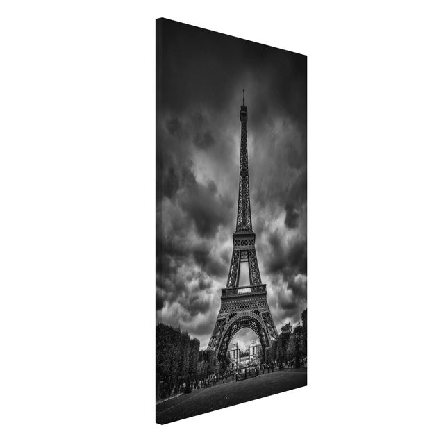 Magnettafel Büro Eiffelturm vor Wolken schwarz-weiß