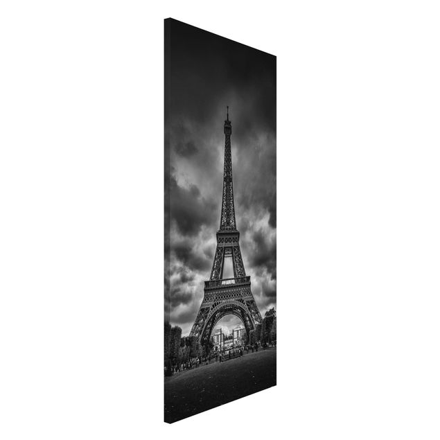 Magnettafel Büro Eiffelturm vor Wolken schwarz-weiß