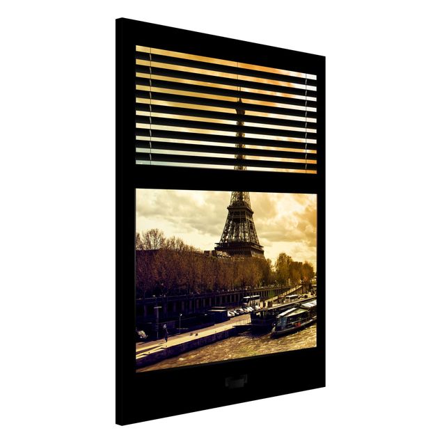 Magnettafel Büro Fensterausblick Jalousie - Paris Eiffelturm Sonnenuntergang