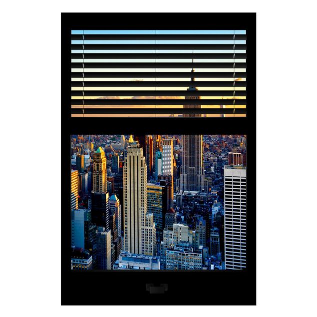 Magnettafel Skyline Fensterausblick Jalousie - Sonnenaufgang New York