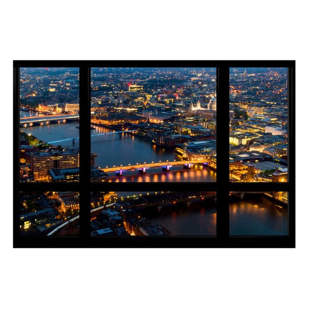 Magnettafel Skyline Fensterblick auf Londons Skyline mit Brücken