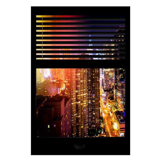 Magnettafel Skyline Fensterblick Jalousie - Manhattan bei Nacht