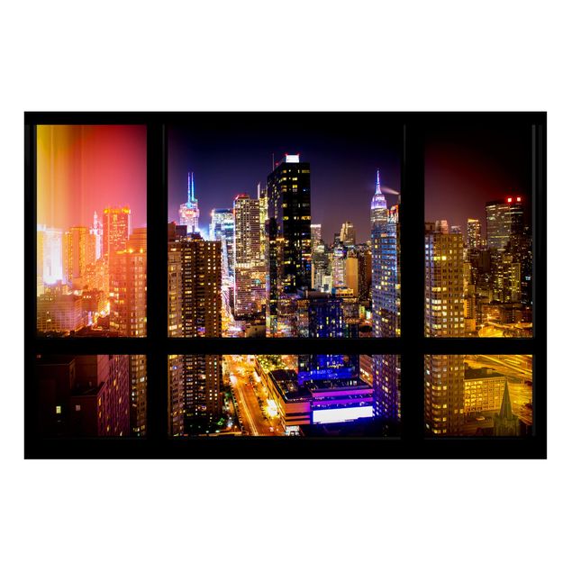 Magnettafel Skyline Fensterblick Manhattan bei Nacht