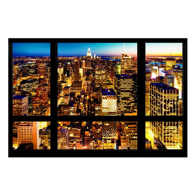 Magnettafel Skyline Fensterblick New York bei Nacht