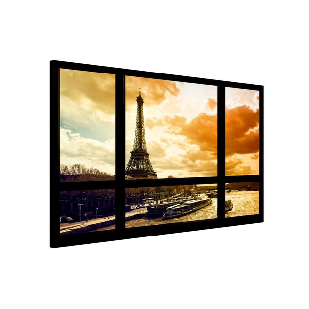 Magnettafel Büro Fensterblick - Paris Eiffelturm Sonnenuntergang