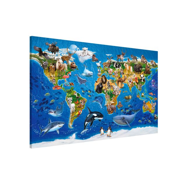 Wandbilder Tiere Weltkarte mit Tieren