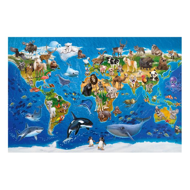 Weltkarte Tafel Weltkarte mit Tieren