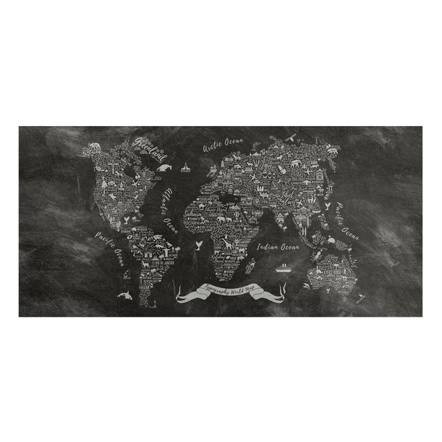 Magnettafel schwarz Kreide Typografie Weltkarte