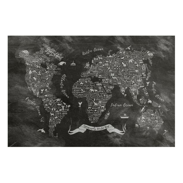 Magnettafel schwarz Kreide Typografie Weltkarte