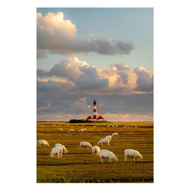 Magnettafel Büro Nordsee Leuchtturm mit Schafsherde