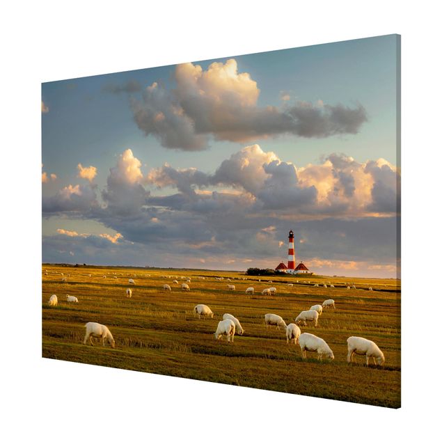 Magnettafel Tiere Nordsee Leuchtturm mit Schafsherde