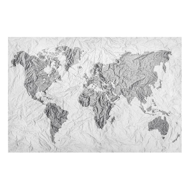 Magnettafel schwarz Papier Weltkarte Weiß Grau