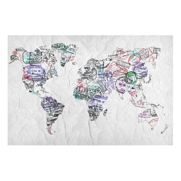 Magnettafel Sprüche Reisepass Stempel Weltkarte