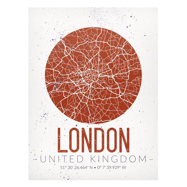 Magnettafel Weltkarte Stadtplan London - Retro