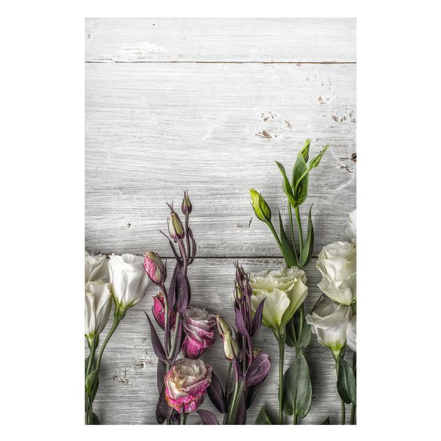 Magnettafel Blumen Tulpen-Rose Shabby Holzoptik