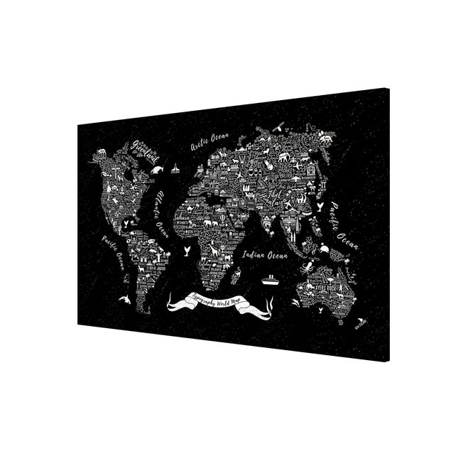 Magnettafel schwarz Typografie Weltkarte schwarz