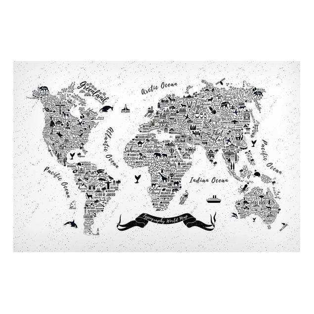 Weltkarte Tafel Typografie Weltkarte weiß