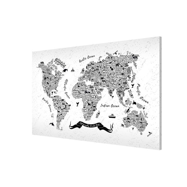 Magnettafel Tiere Typografie Weltkarte weiß