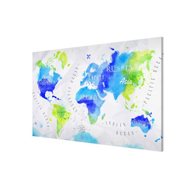 Bilder für die Wand Weltkarte Aquarell blau grün